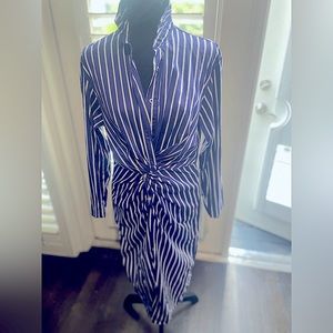 Banana Republic vibrant blue and white button down Ruched front gathering dress